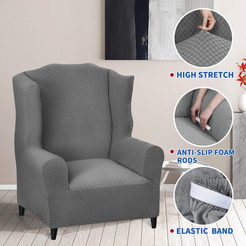 MAXIJIN Wingback Chair Covers 1-Piece Stretch Wing Chair Covers Soft Thick Wingback Armchair Slipcover Non-Slip High Back Chair Furniture Protector Washable (Wing Chair, Light Gray) - Image 3